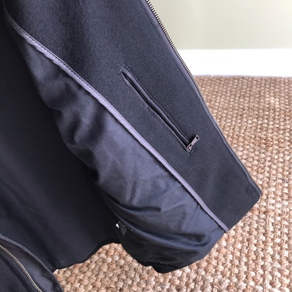 Express Full Zip Lined Wool Blend Moto or Collarless Bomber Jacket Coat - Picture 6 of 16